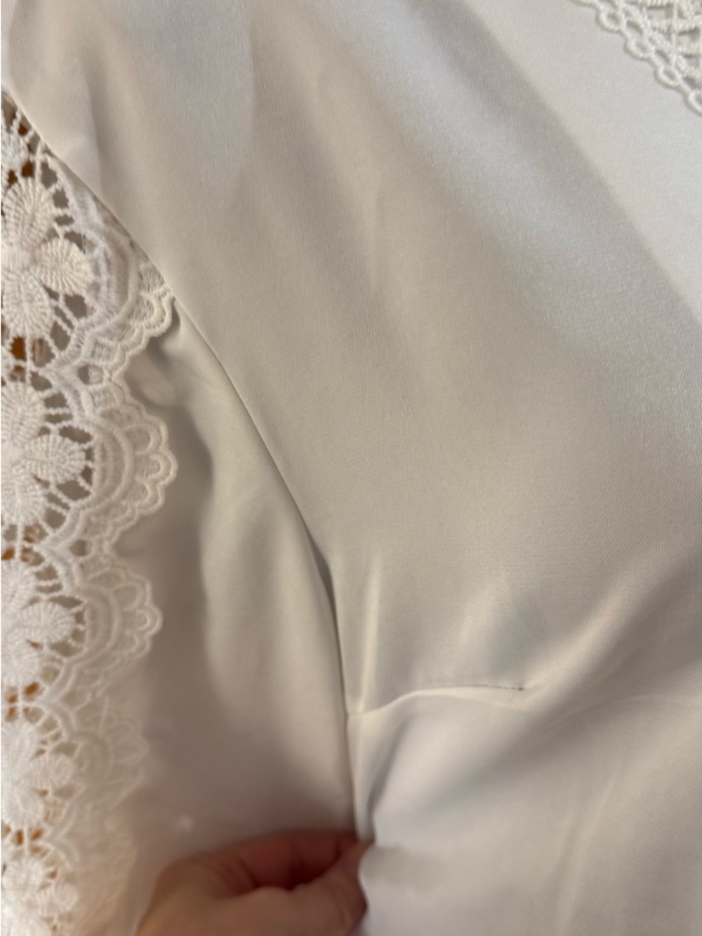 chic White Lace-Trim V-Neck Blouse - Picture 6 of 12